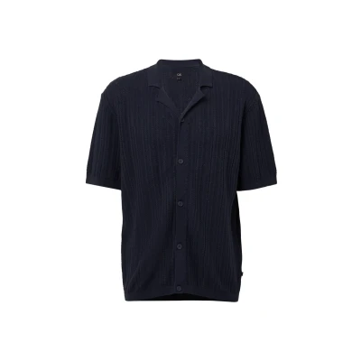 Afbeelding van Q/S by s.Oliver casual overhemd met ingebreid patroon donkerblauw