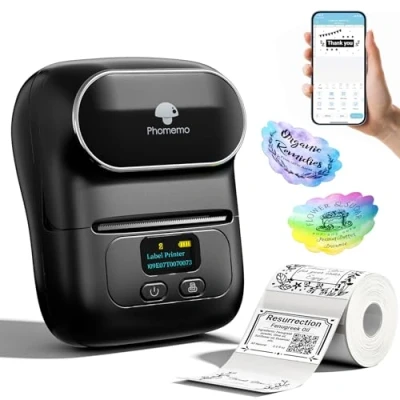 Afbeelding van Phomemo M110S Bluetooth labelprinter, thermische M110S, draagbare mini labelmaker voor zakelijke etikettering, barcode, kantoor, kabel, detailhandel, compatibel met Android en
