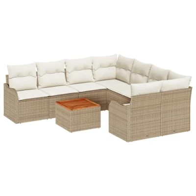 Afbeelding van vidaXL 9 delige Tuin Sofa Set met Kussens Beige Poly Rattan Acacia, 2 Persoons