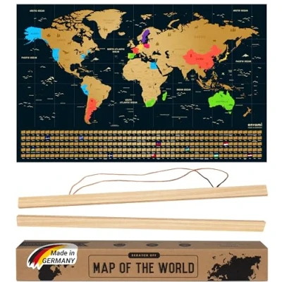 Afbeelding van envami scratch wereldkaart Met kader goud 68 cm x 43 Engels kaart