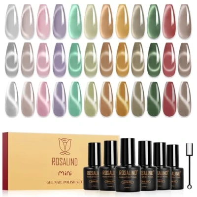Afbeelding van ROSALIND Uv Nagellak Jelly Magnet Cateye, 12 Kleuren Zilver, Roze, Violet, Groen, Rood, Kristal, Maanlicht, Cat Eye Gelnagellak, Soak Off Mini Transparante Magnetische Gellak Voor Nagelkunst
