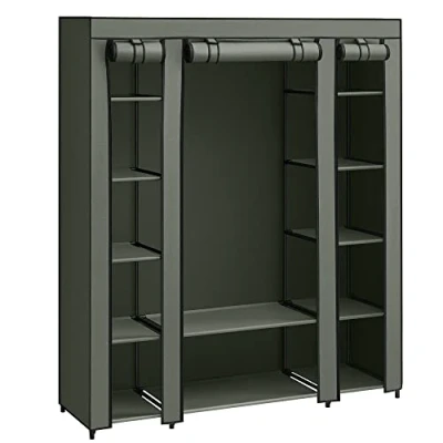 Afbeelding van SONGMICS Kledingkast, met bekleding van vliesstof, opvouwbare kledingkast kledingroede, 45 x 150 175 cm, 12 legplanken, metalen frame, voor de slaapkamer, saliegroen LSF003C02