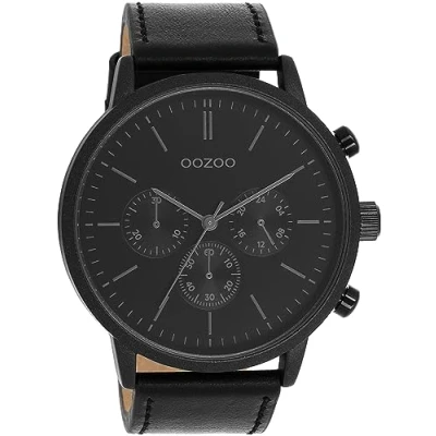 Afbeelding van OOZOO C11203 Horloge Timepieces staal leder zwart 50 mm
