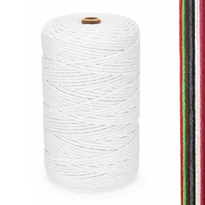 Afbeelding van Macramégaren, 2 mm x 300 m, premium katoengaren, doe het zelf handwerk, wit,