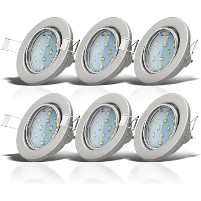 Afbeelding van B.K.Licht Inbouwspots LED 6 stuks ronde vor binnen met GU10 kantelbaar spotjes inbouw IP23 Ø8.6cm 3.000K 250Lm 3W nikkel