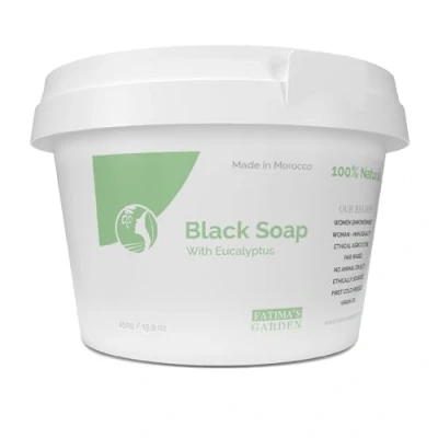 Afbeelding van Fatima&#039;s Garden Zwarte Zeep met Eucalyptus Zuiverende Reiniger, 450g