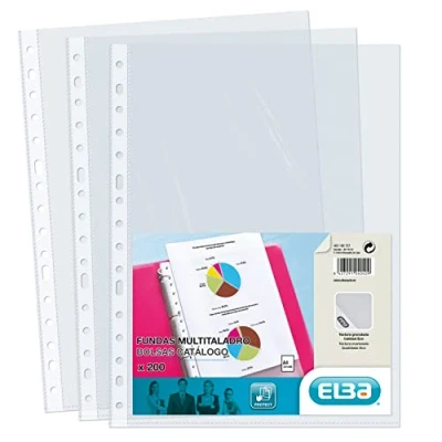 Afbeelding van Elba Plastic hoezen, A4, transparant, 200 stuks, multi perforatie, polypropyleen, oranjeleer, 70