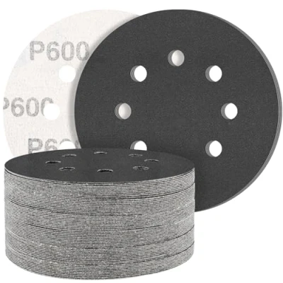 Afbeelding van STEBRUAM Schuurpapier, 50 stuks, siliciumcarbide, 125 mm, klittenband, korrelgrootte 600, professioneel 125, rond, 8 gaten, nat en droog schuurschijf, ideaal voor metalen auto&#039;s