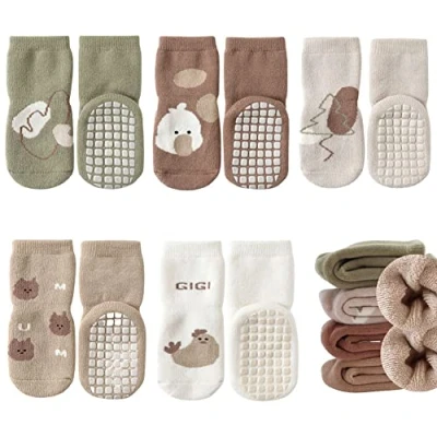 Afbeelding van FedMois 5 paar Baby kinderen winter sokken met anti slip grip dikke thermische sokken, kip, 1 3 jaar