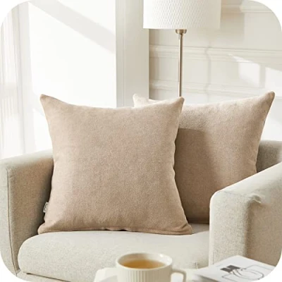 Afbeelding van Topfinel Kussensloop Sofakussen Decoratief kussen lendenkussen effen chenille decoratieve kussenhoes met verborgen ritssluiting voor bank slaapkamer set van 2 50 x cm licht kaki