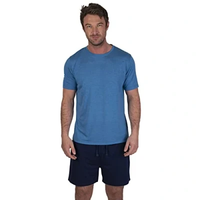 Afbeelding van Light &amp; Shade LSSET032 Pyjamaset met ronde hals en korte broek voor heren, Blauw, XXL
