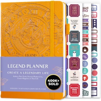 Afbeelding van Legend Planner Deluxe week &amp; maand lifeplanner om uw doelen te bereiken en gelukkiger leven. Organisator Notebook Productiviteitsdagboek. A5 Hardcover, niet gedateerd (Geel + Goud)