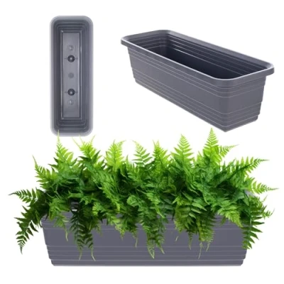 Afbeelding van KADAX Bloembak, balkonpot van kunststof, weerbestendige plantenbak, bloempot, leuningbak voor het kweken bloemen, kruiden en planten (antraciet, 50 cm)