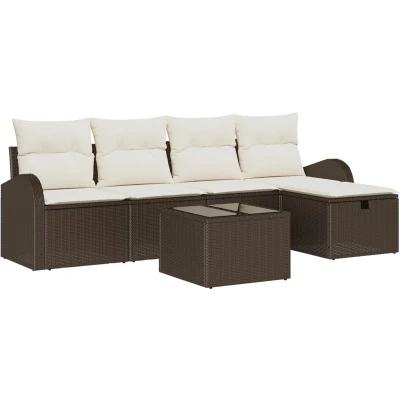 Afbeelding van vidaXL 6 Delige tuinsofa set met kussens Bruin Poly Rattan, 2 Zits opslag en Rattan