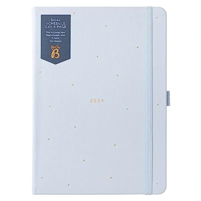 Afbeelding van Busy B Dagboek met dubbele agenda van januari tot december 2024 A5 Cloud Blue kunstlederen dagplanner ruimte voor twee schema&#039;s, gelinieerde pagina&#039;s, notities en jaarplanner