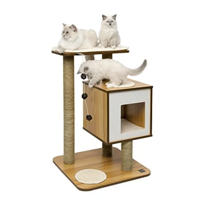 Afbeelding van Vesper kattenmeubel &quot;Base&quot; walnoot kubus grot met een platform