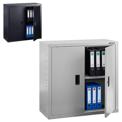 Afbeelding van Arebos Archiefkast Kantoorkast Opbergkast Voorraadkast Stalen kast 4 in hoogte verstelbare legplanken 90 x 40 cm Set zwenkwielen