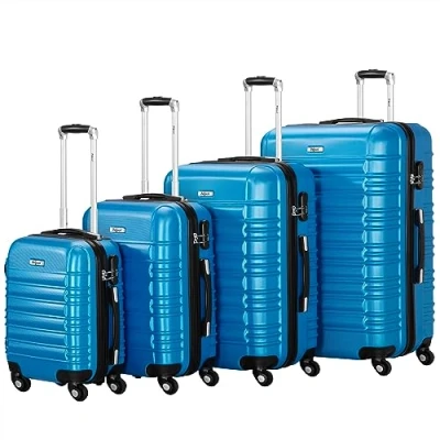 Afbeelding van Zelsius koffer set 4 stuks ABS hardshell met cijferslot, dubbele wielen en binnenscheidingswand handbagagekoffer, delig, trolley, groot, bagageset, blauw, kofferset