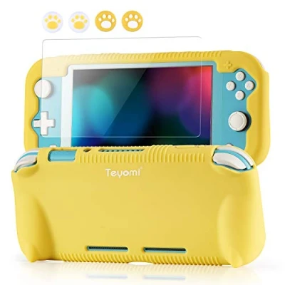 Afbeelding van Teyomi Hoes voor Nintendo Switch Lite siliconen beschermhoes met beschermfolie, 4 stuks joystick doppen en spelkaarthouder, case skin stabiel, schokabsorberend krasbestendig design