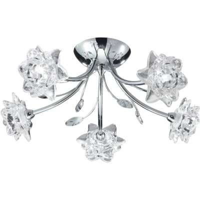 Afbeelding van Searchlight Lighting Bellis 5 Light Semi Flush Multi Arm Flower Design Plafondlamp Chroom en Glas, G9