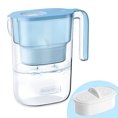 Afbeelding van Waterdrop Elfin Koelkastwaterkan met 3 Maanden Filter, 2.5L, Vermindert Fluoride, Chloor en Meer, NSF gecertificeerd, BPA vrij, Blauw (Vervangingsfilter: WD PF 01A Plus)