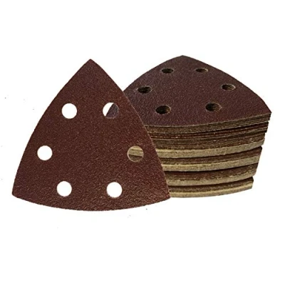 Afbeelding van 50 stuks klittenband schuurdriehoeken, 93 x mm, korrel 80 voor deltaschuurmachine, 6 gaten