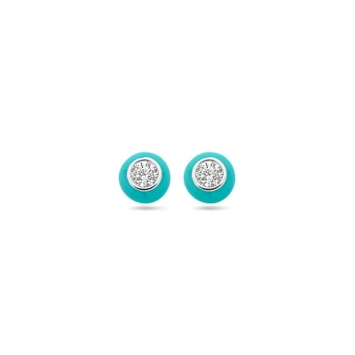 Afbeelding van Zilver Gerhodineerd Oorknoppen Turquoise Emaille En Zirkonia 1338938