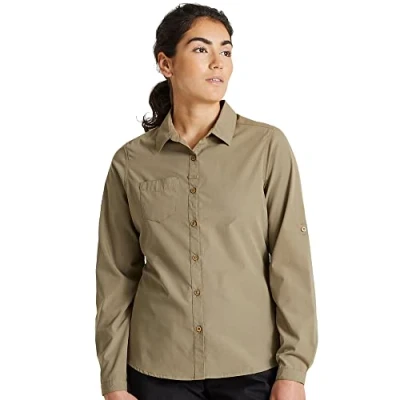 Afbeelding van Craghoppers Expert Kiwi wandelshirt met lange mouwen voor dames, Kiezelsteen, 40