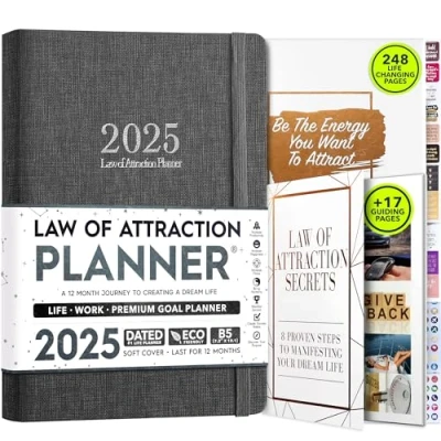 Afbeelding van Law of Attraction Planner 2024 Wekelijkse, maandelijkse planner, een reis van 12 maanden om de productiviteit en geluk te verhogen (donkergrijs, B5)