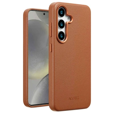 Afbeelding van Samsung Galaxy S25 MagSafe Hoesje Echt leder Accezz Backcover Bruin Telefoonhoesje