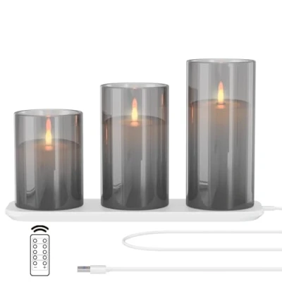 Afbeelding van EXTSUD Ledkaarsen, vlamloze kaarsen, flikkeren met laadstation en afstandsbediening, timerfunctie, set van 3 led kaarsen glas, oplaadbare vlam, kaarslicht, romantische theelichtjes, decoratie,