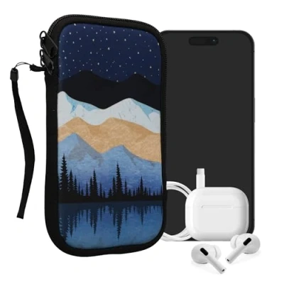 Afbeelding van kwmobile hoesje voor smartphones XL 6,7/6,8&quot; hoes van Neopreen Sterrenhemel aan meer design wit / lichtbruin donkerblauw binnenmaat 17,2 x 8,4 cm