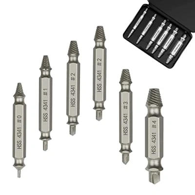 Afbeelding van HSS 4341 Schroevendraaierset, 6 stuks, beschadigde schroefverwijderaar, extractorset, schroeven, uitdraaigereedschapsset, sneldraaistaal materiaal schroevenverwijderaar (zilver)