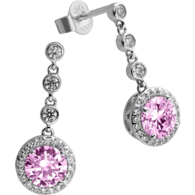 Afbeelding van Diamonfire Zilveren oorhangers Fancy Colors Zirkonia Roze Rond Entourage