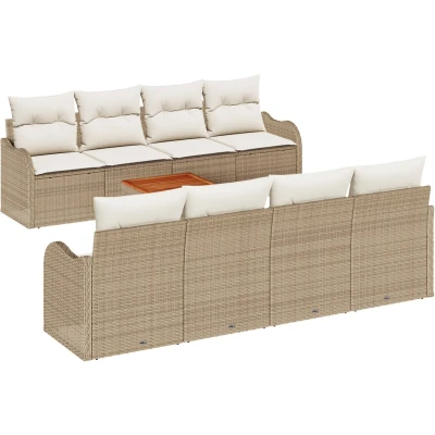 Afbeelding van vidaXL 9 delige Tuin Sofa Set met Kussens Beige Poly Rattan Acacia