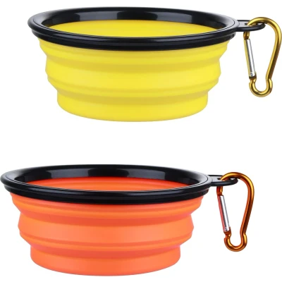 Afbeelding van 2x Opvouwbare Drinkbak/Voerbak Waterbak Kat en Hond Siliconen Drinkbak Voerbak Opvouwbaar Drinkbakje Reisvoerbak 350 ML Geel + Oranje