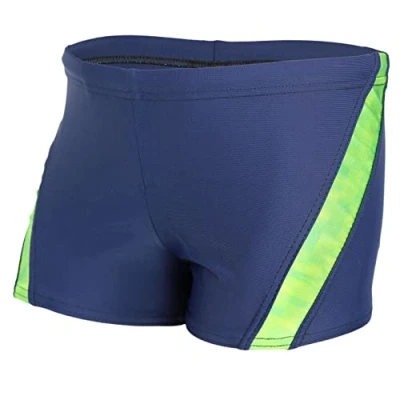 Afbeelding van Aquarti Jongens Korte Zwembroek Zwemboxer met Strepen, Donkerblauw/groen, 140