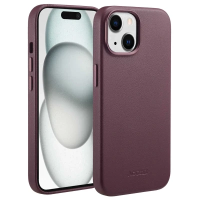 Afbeelding van Apple iPhone 15 MagSafe Hoesje Echt leder Accezz Backcover Paars Telefoonhoesje
