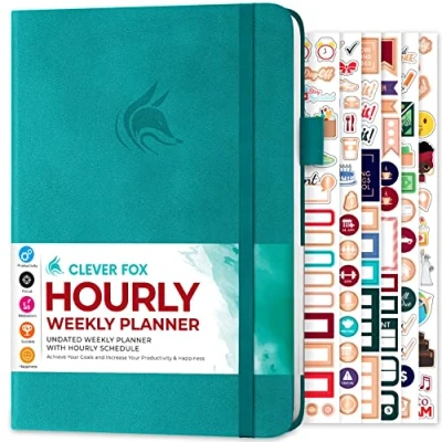 Afbeelding van Clever Fox Planner schema ongedateerde wekelijkse en maandelijkse levensplanner, met tijdvakken, afsprakenboek dagelijkse organizer, A5 (turquoise)