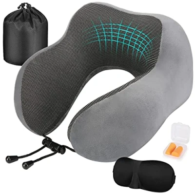 Afbeelding van Eono Nekkussen voor Vliegtuig, Travel Pillow, Memory Foam Reis Volwassenen, Verstelbaar &amp; Compact Vlucht Kussen, Ergonomisch Nekkussen, Met Oordopjes, Oogmasker Draagtas
