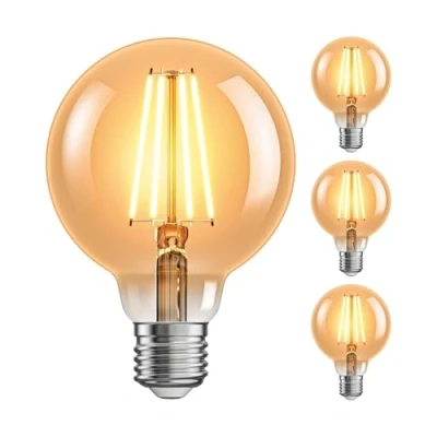 Afbeelding van ledscom.de 4 stuks E27 LED lamp, G95, extra warm wit (2500 K), 7,3 W, 818lm, 3 staps dimmer, goudkleurig
