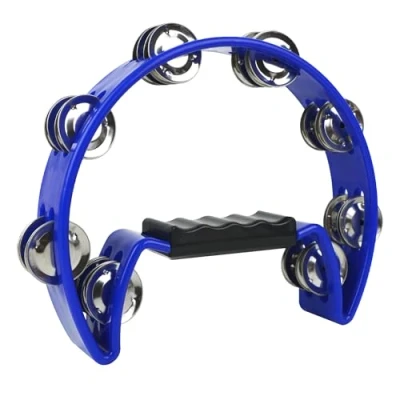 Afbeelding van A Star Half Moon Tambourine, Double Jingle Bell Cutaway met ergonomische handgreep Zangers, bands, muzikanten, muzieklessen Blauw