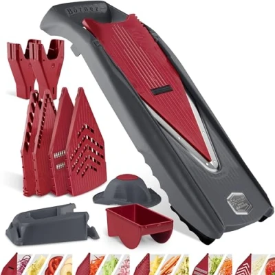 Afbeelding van Börner Vital Groenteschaaf (professionele set) 12 snijsoorten groentesnijder roestvrij staal mandoline met dressing functie V schaaf voor schijven, juliennestrepen, blokjes en groentespaghetti