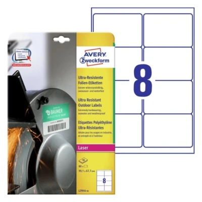 Afbeelding van Etiket Avery Zweckform L7914 10 99.1x67.7mm polyester wit 80stuks