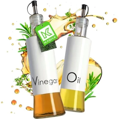 Afbeelding van Kadax dispenser voor vloeibare specerijen, glazen fles met stalen elementen, olie, azijn, vinaigrette, oliereservoir, olijfoliedispenser