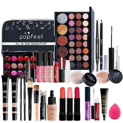 Afbeelding van FantasyDay 28 delige complete make upset, uppalet, cosmeticaset met oogschaduw, lippenstift, kwast, contourstift, mascara, toilettas