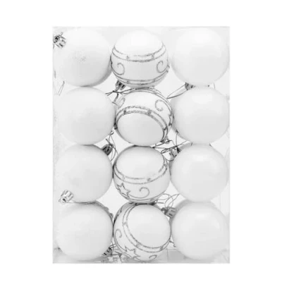 Afbeelding van Kerstboomballen 24st Ø6cm Mat Glanzend Glinsterend Kunststof Wit