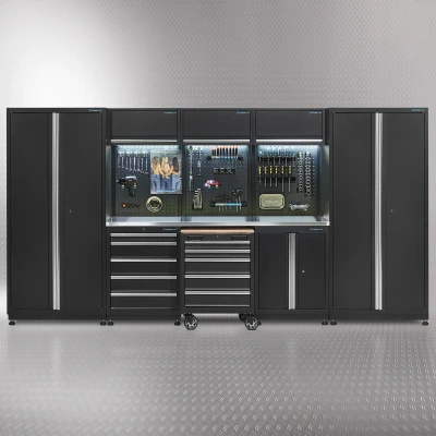 Afbeelding van Datona Werkplaatsinrichting PREMIUM Met RVS Werkblad 385 Cm Breed (384 x 48 200 cm) Zwart