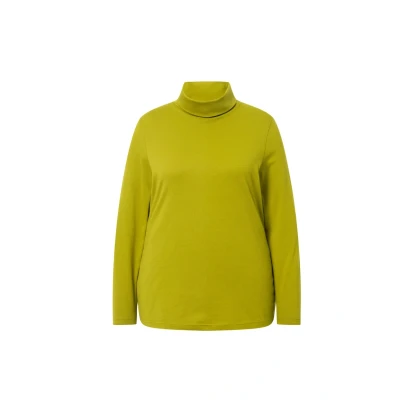Afbeelding van Ulla Popken Dames grote maten plus size shirt, rolkraag, slim, lange mouwen, olijf, 46/48 NL