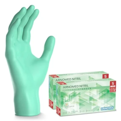 Afbeelding van ARNOMED wegwerphandschoenen groen, S, nitril handschoenen met 200 stuks per doos, poedervrij, latexvrije rubber handschoenen, verkrijgbaar in M, L &amp; XL